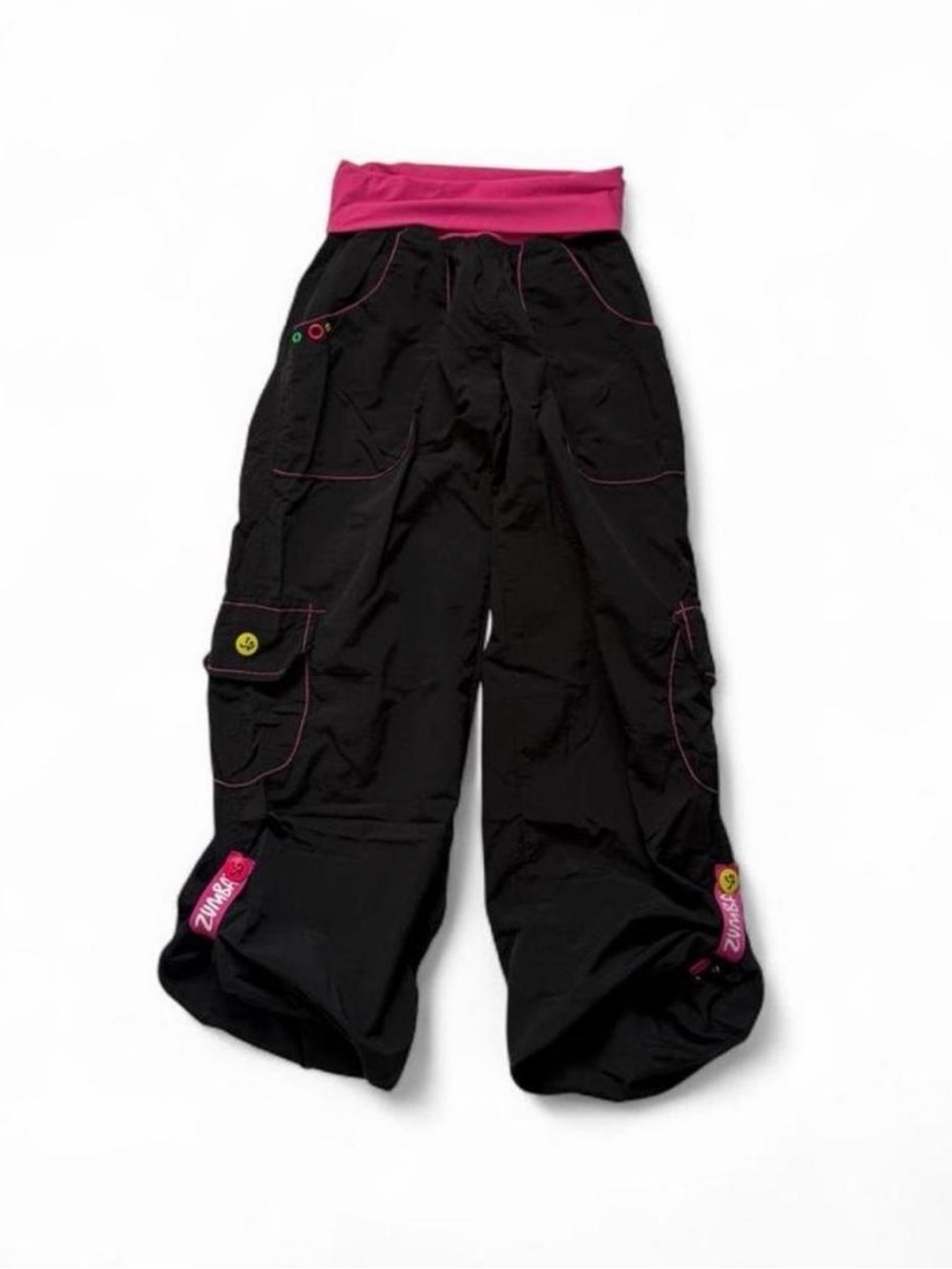 Zumba Pink & Black Lowrise Parachute Pants with Foldable Cuffs